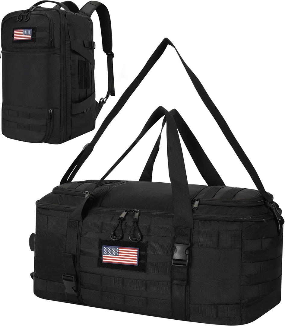 Tactical Gym Bag for Men 40L Tactical Duffel Bag Backpack Gym Bag Large With MOLLE Water Resistant 600D Degree Full Opening Powerlifting for Travel Crossfit Football (Black)