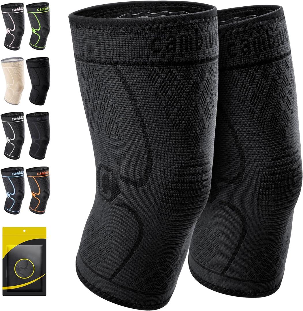 CAMBIVO 2 Pack Knee Brace, Knee Compression Sleeve Support for Men and Women, Knee Pads for Running, Hiking, Meniscus Tear, Arthritis,Joint Pain Relief (Black,Small)
