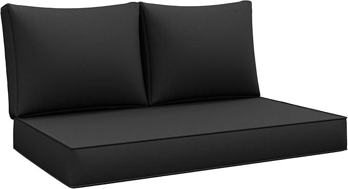 Outdoor Loveseat Cushion Set, 46" x 26" Loveseat Cushions for Outdoor Furniture, Waterproof & Fade-Resistant Patio Furniture Cushions, Deep Seat Cushion for Bench, Swing and Couch, Black