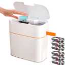 Touchless Bathroom Trash Can with Lid, 3.2 Gallons Motion Sensor Garbage Can, Automatic Plastic Slim Trash Bin for Kitchen,Bedroom,Living Room, Office, RV, with 144 Pack Drawstring Garbage Bags (12L)