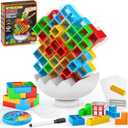 70PCS Stack Game for Adult & Kids, 3D Tetra Board Tower Games for Family Travel Party, 2 Players Balance Stacking Toy, Team Toys Building Block (70PCS - New Edition Base, Mixed Color)