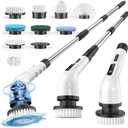 Electric Spin Scrubber Cordless - 3 Speed Rechargeable, Adjustable & Detachable Handle, 9 in 1 Brush Heads Power Scrub Brushes for Cleaning Supplies Shower Bathroom Tub Kitchen Tile Floor