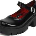 Caradise Womens Chunky Mary Jane Platform Shoes Patent Leather Uniform Dress Shoes (7.5, A Black)