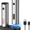FORLIM Electric Salt and Pepper Grinder Set Rechargeable, Auto Salt and Pepper Grinder set with Charging Base, Adjustable Coarseness, LED Light, Automatic Salt Grinder Refillable,Pepper Shakers Set (Slim, Bright Silver)