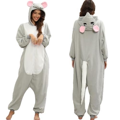 NAMHTOM Rat Costume Adult Women Rat Onesie Animal Pajamas Mouse Halloween Costumes Cartoon Cosplay Sleepwear for Women Men, XL