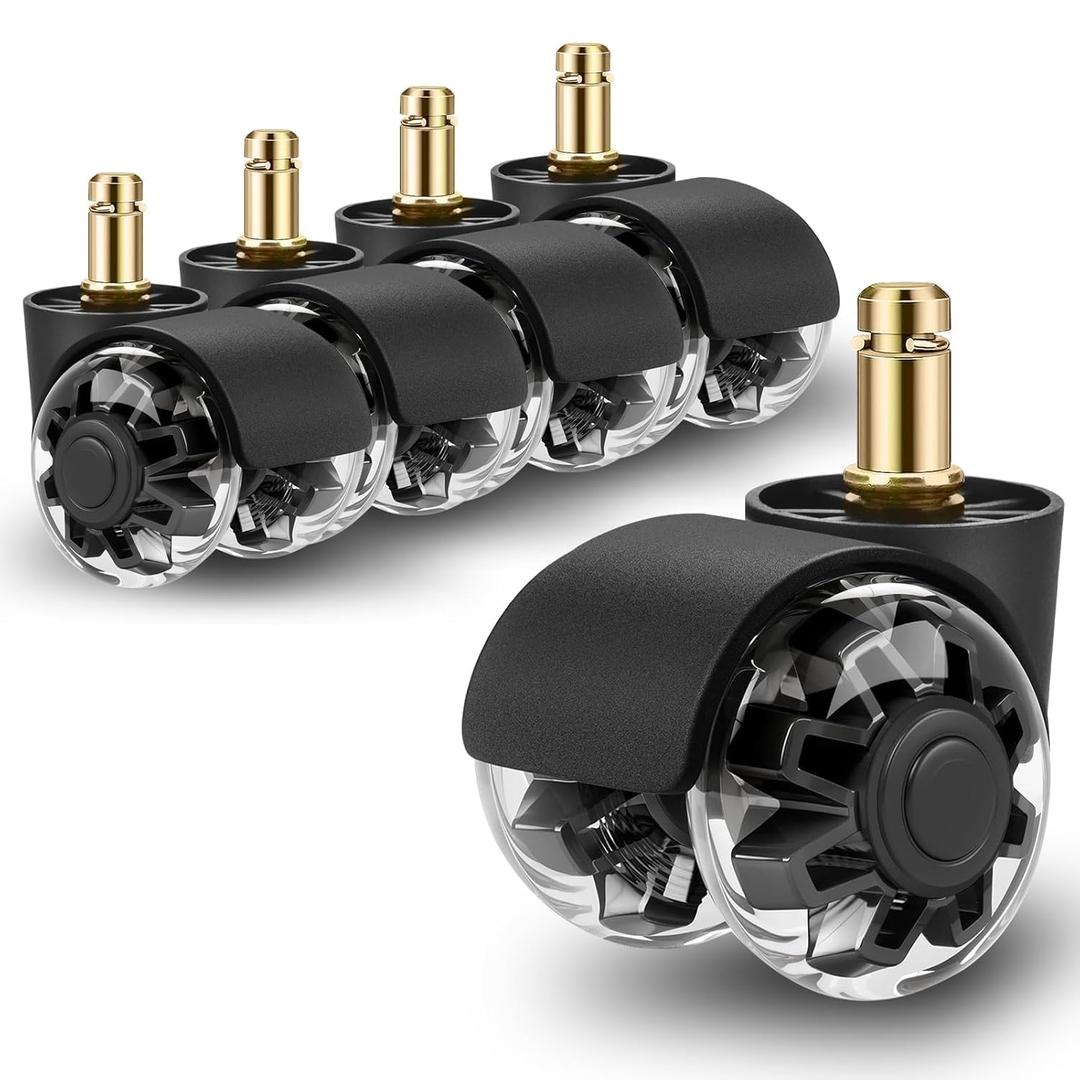 Office Chair Wheels,Set of 5 Replacement Wheels for All Hardwood and Carpet Floors,Heavy Duty Rollerblade Style Computer Desk Gaming Home Chair Casters WheelsBlack 10 x 22mm FIT 1KEA ONLY