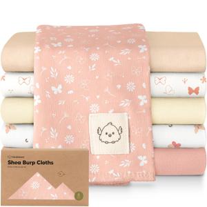 Organic Burp Cloths Baby Boy, Girl - 6-Pack Large Cotton Burping Cloths for Babies, Spit Up Rags, Super Absorbent, Ultra Soft Newborn Rag, Gender Neutral, Machine Washable, Durable(Butterflies)
