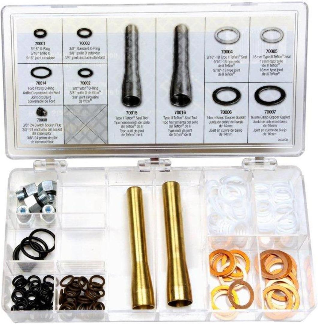Edelmann 70013 Power Steering O-Ring, Teflon Seal, and Copper Washer Assortment with Tools
