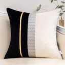 Yangest Black Patchwork Velvet Throw Pillow Cover with Gold Striped Leather Cushion Case Modern Luxury Pillowcase for Sofa Couch Bedroom Living Room Home Decor,18"x18"