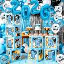 Light Blue Graduation Balloon Boxes 2026 with Led Light Graduation Decorations Class of 2026 Congrats Party Decorations 2026 Congrats Party Supplies