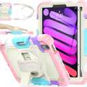 SEYMAC stock Case for iPad Mini 7 (A17 Pro)2024/ Mini 6 8.3'' with Screen Protector Pencil Holder [360 Rotating Hand Strap] &Stand, Drop-Proof Case for iPad Mini 7th/6th Generation 8.3",Yellowish+Pink