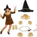 Nicky Bigs Novelties Adult Deluxe Felt Scarecrow Hat And Straw Kit 11 Piece Wizard Witch Halloween Costume Accessory Set (Black/Brown)