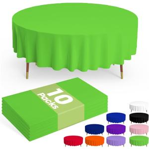 Pureegg Plastic Table Cloth Disposable 10 Pack, 84'' Round Table Cloths, St Patricks Day, Christmas Decorations, Tablecloths, Round, Forest, Emerald, Plastic Cover, Leakproof & Sturdy, Green