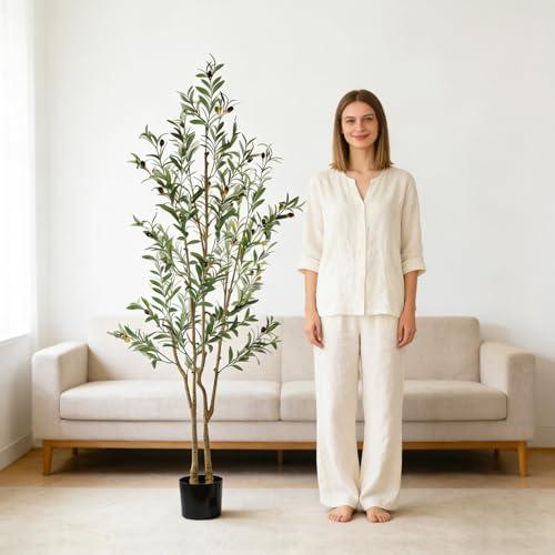 Lynadri 6ft Olive Trees Artificial Indoor 2in1, Fake Large Tall Olive Plant for Living Room Office Corner, Faux Big Decor Tree Plants Realistic Decorative with Pot