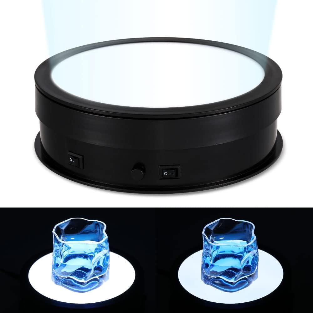Rotating Display Stand with LED Light, 7.9inch/44lb Electric Turntable 360 Degrees Adjustable Lighting for Jewelry, Crystal, Product Display, Photography, Video, Live (Black)