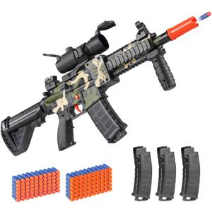 Realistic Toy Foam Blaster Gun - Electric Sniper Rifle with Scope 120 Soft Bullets 3 Magazines, Automatic Dart Gun for Boy Ages 8-12 Years Old, Indoor Outdoor Gifts for Adult Kid Christmas Birthday (Camouflage)