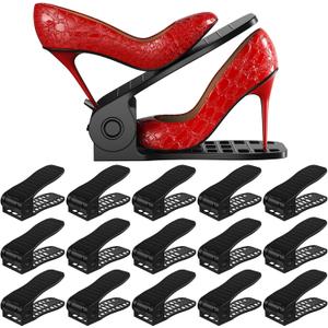 Neprock Shoe Organizer For Closet, 16 Pack Thickned Shoe Stacker Storage Space Saver, Double Deck Shoe Rack Holder For Closet Organization (Black)