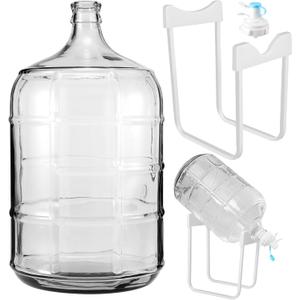 Maxdot 5 Gallon Glass Water Jug with Water Jug Stand and Dispenser Valves, Carboy Fermenter Food Grade for Water Storage, Beer Wine Making and Fermentation Making Equipment 