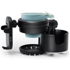 3-in-1 Stroller Cup Phone Holder Attachment Universal Cup Holder with Adjustable Phone Mount Double Cup Holder for Walker Wheelchair (Blue)