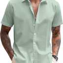 COOFANDY Mens Linen Casual Short Sleeve Shirt Button Down Summer Beach Shirts (Large, Sage Green)