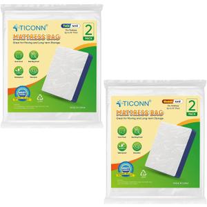 TICONN 2PK Plastic Mattress Bag for Moving Storage 4mil Queen + Twin