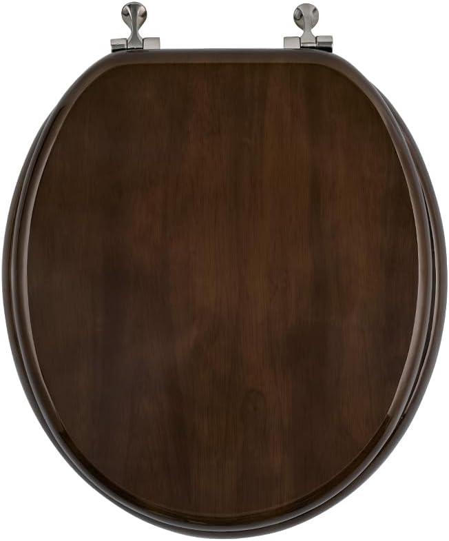 Toilet Seat, Solid Wood, Rubber Wood, High Gloss Finish, Walnut Brown, PIKLiDS (Round)