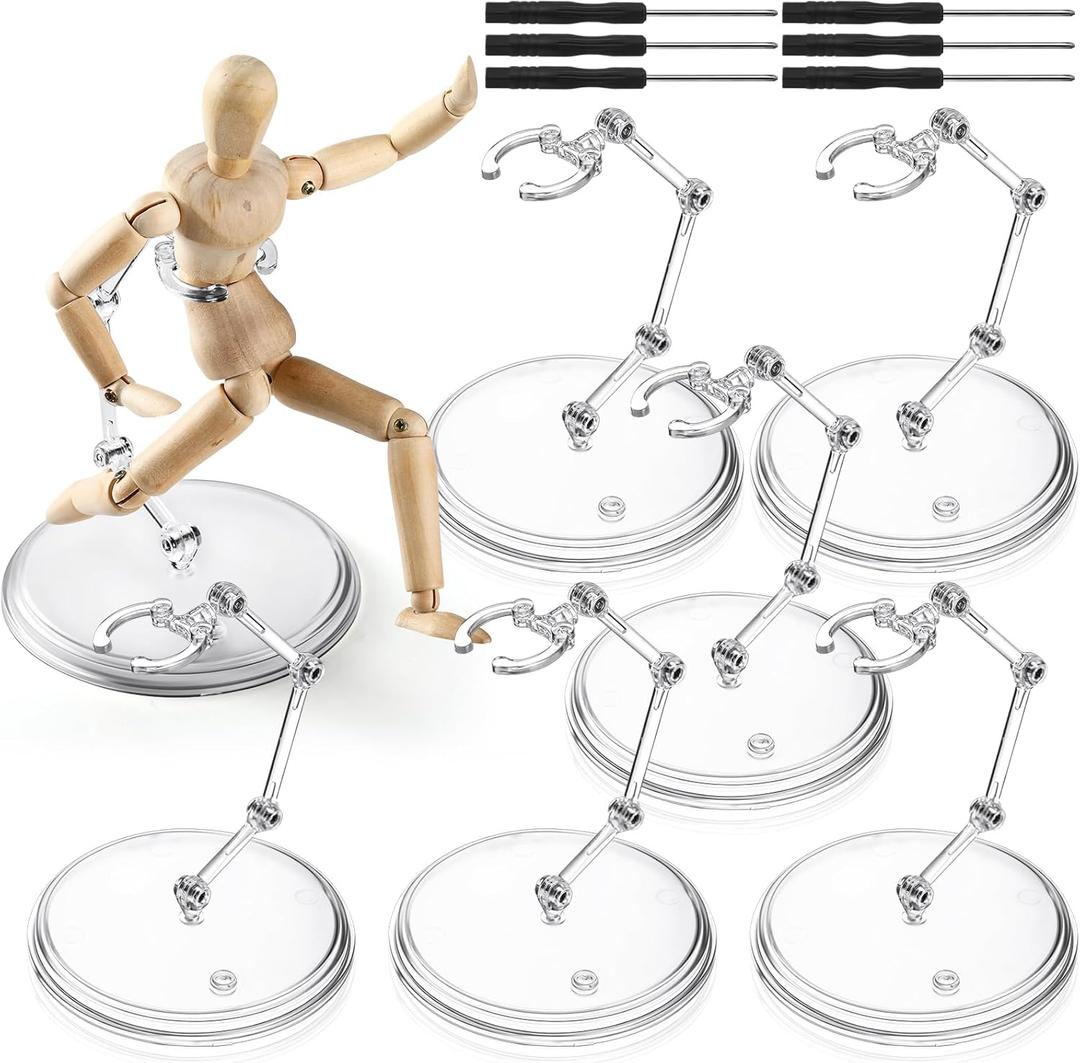 6 Set Action Figure Stand with Screwdriver Plastic Doll Stand Doll Display Holder Base Clear Action Figure Accessories for 1/144 Hg/RG Model Toy(Round)