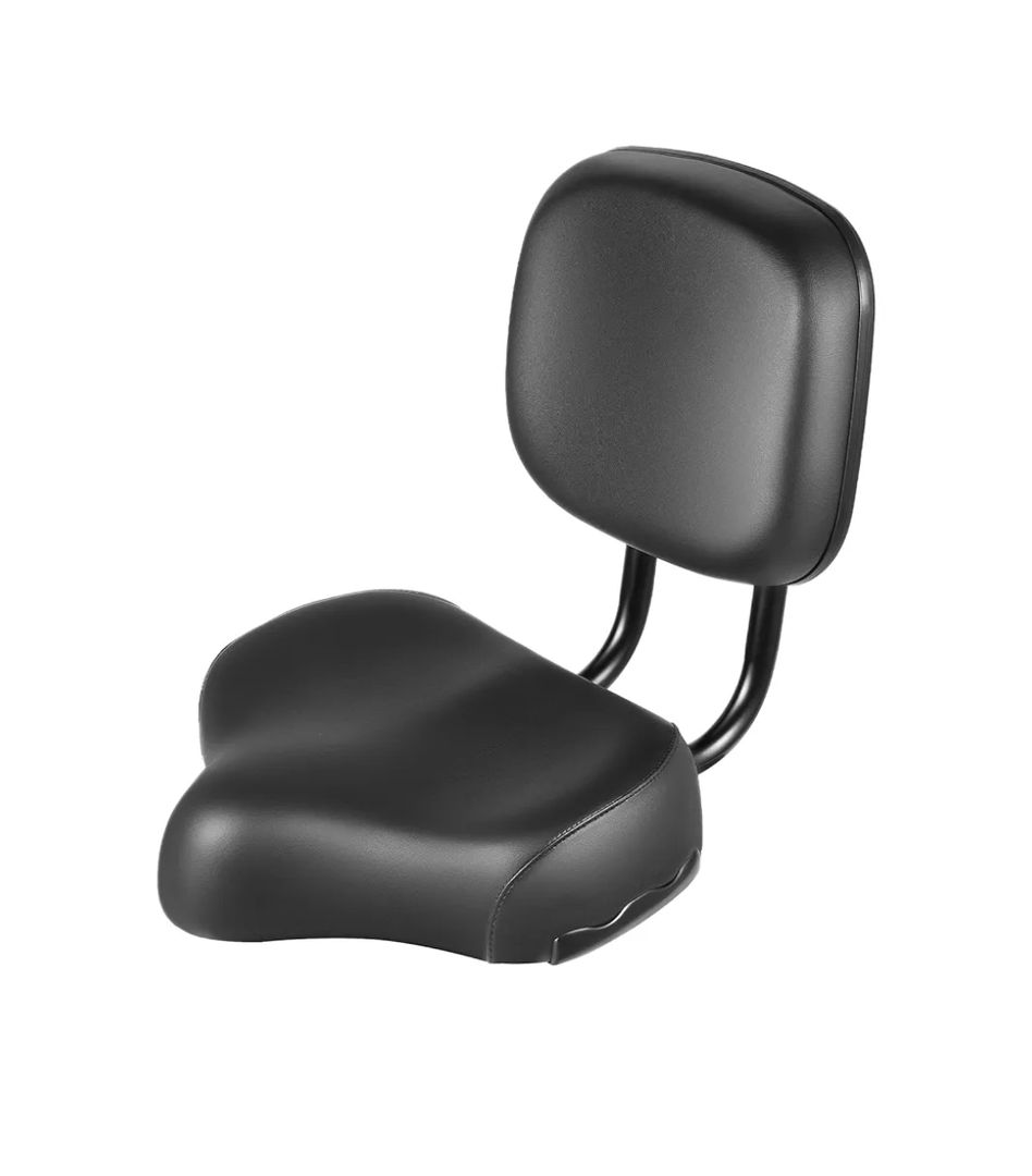 Extra Wide Bike Seat with Backrest and Comfortable Ergonomic Design for Men and Women - Adjustable Height Leather Saddle Pad for eBike, Tricycle, and Big Bikes