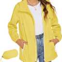 Avoogue Womens Waterproof Raincoat Lightweight Breathable Rain Jacket Hooded Rain Coat Outdoor Active Windbreaker with Pocket (Yellow, L)