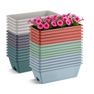 30 Pack Window Box Planter 17'' Rectangular Vegetable Flower Planters with Drainage Holes and Saucers Plastic Flower Pots Herb Planter for Indoor Outdoor Patio Garden Home Decor (Multicolor)