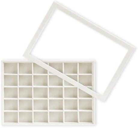 Wudygirl Jewelry Organizer Stackable Jewelry Tray for Drawer Velvet Earring Holder Organizer with Lid Dust-proof Earring Case Ring Storage for Women Drawer Inserts 24 Grid (Beige)