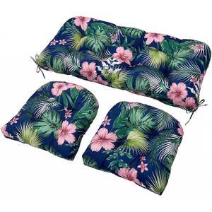 ThinMay Wicker Chair Cushions Set, 2 U-Shaped Cushions & 1 Loveseat, Waterproof Outdoor Loveseat Cushion for Patio Furniture, Settee Bench Pad All Weather,FlowerLeaf