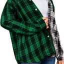 Women’s Button Down Shirt Plus Size Blouse Shirts Tartan Plaid Color Block Casual Oversized Boyfriend Hooded Outwear (M)