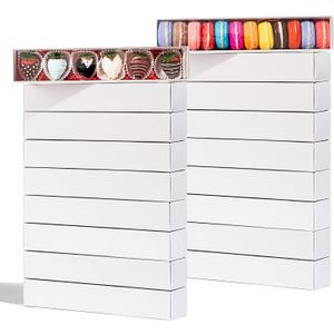RomanticBaking 50 Pack Long Strawberry Boxes Macaron boxes Truffle Boxes Cocoa Bombs Boxes Cookies boxes Bakery Boxes(12x2 2x2 Inches) (White)