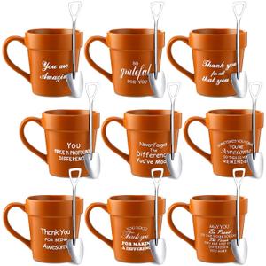 9 Pcs Christmas Teacher Appreciation Gifts for Women Gardener Coffee Mug with Shovel Spoon Plant Lover Cup Thank You Gift for Graduation End of Year Birthday Party Favor(Classic)