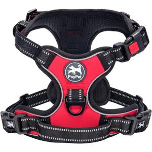 PoyPet No Pull Dog Harness, No Choke Front Clip Dog Reflective Harness, Adjustable Soft Padded Pet Vest with Easy Control Handle for Small to Large Dogs (Red,S)