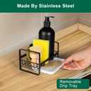 TEZZ Sponge Holder for Kitchen Sink- Stainless Steel Kitchen Sink Caddy for Organizing Sponge, Brush & Soap Dish Dispenser, coutertop Organizer Rack with Adhesive or Counter top, Black
