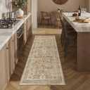 Non Slip 2x6 Kitchen Runner Rug for Hallway Washable Laundry Room Rug Vintage Distressed Floral Carpet for Entryway, Bathroom, Kitchen Rugs for Floor Beige
