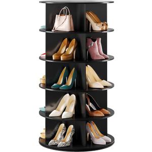 SpaceAid Black 5-Tier Spinning Rotating Shoe Rack Organizer, Shoe Display Tower Lazy Susan, Revolving Shoes Rack StorageOrganization, 360 Vertical Bags Holder Rotate Organizer, 5 Tier, 45.3" H