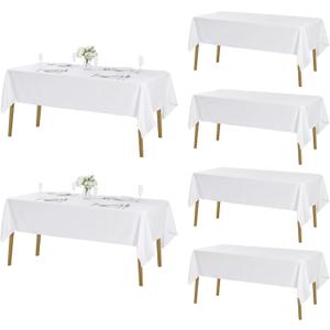 Fokitut 6 Pack Rectangle Tablecloth, 60x102 Inch, Stain Resistant and Wrinkle Polyester Table Cloth, Fabric Table Cover for Kitchen Dining, Wedding, Party, Holiday Dinner-White