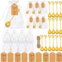 Dandat 50 Sets Tea Spoon Party Favors Gold Tea Spoons Bulk for Guest Include Mini Leaf Dessert Teaspoon Stainless Steel with Thank You Labels Organza Bags for Bridal Shower Party Wedding Souvenir Gift