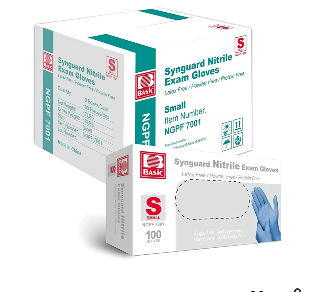 Basic Medical Blue Nitrile Exam Gloves - Latex-Free & Powder-Free - NGPF 7001(Case of 1,000), Small
