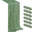 Eternal Beauty 6 Pack Sage Green Cheesecloth Table Runners - 35x120 in - 10FT Gauze Fabric Boho Table Decor - Rustic Sheer Wedding Runner for Baby Shower, Birthday Party & Special Events