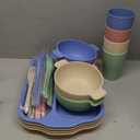 24 PCS Wheat Straw Dinnerware Set for Kids Toddler Plate Bowl Cup Sets Unbreakable BPA-Free Tableware Set with Divided Plate Microwave Dishwasher Safe Perfect for Home School Picnics (Colourful)