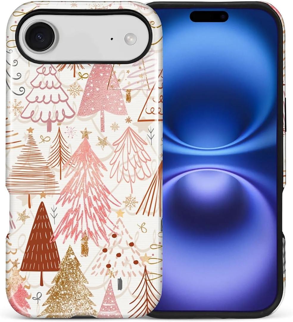 Case Compatible with iPhone 17 Air, Hybrid 2-Layer Case, Military-Grade Protection Durable Shockproof Anti-Scratch Phone Cover, Pink Christmas Tree