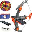 Toy Bow and Arrow for Nerf Gun Bullets, 12-Dart Clip Shot Foam Bullet Toy Archery Set with 36 Foam Darts 1 Goggle and Target, Birthday Gifts Party Game (Grey)