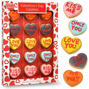 5 x 15 Pack Valentines Day Heart Cookies 15 Assorted Message Cookies in a Nice Gift Box Cute Love Notes, Sweet Treat for Kids, Couples & Parties (EXP 10/25/26)