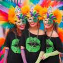 Syhood 6 Pcs Mardi Gras Costume Set, Sequined Tassels Tutu Skirt, Faux Feather Pattern Half Mask, Necklace and Long Socks (L)