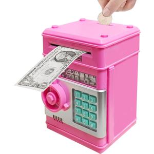 Piggy Bank Electronic Mini ATM for Kids Baby Toy, Safe Coin Banks Money Saving Box Password Code Lock for Children,Boys Girls Best Gift(Deep Pink)