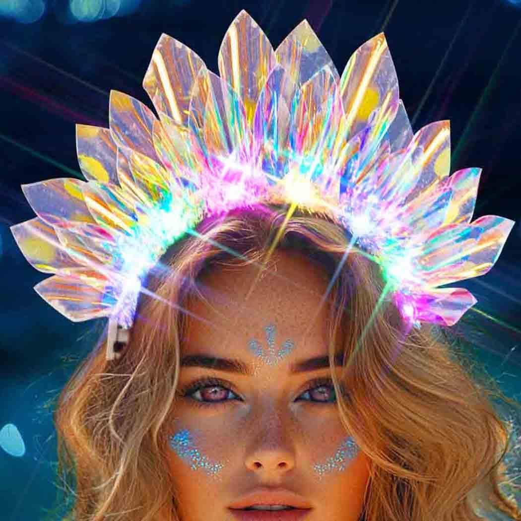 Zoestar Light Up Crowns Headband Glow Rave Party Hair Accessories for Women